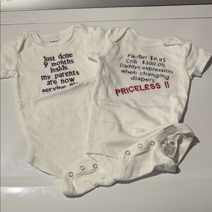 Gerber White Baby One-Piece Bodysuits with Black and Red Text (Set of 2)